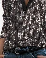 Fashion Gorgeous Sequins V-Neck Casual Shirt