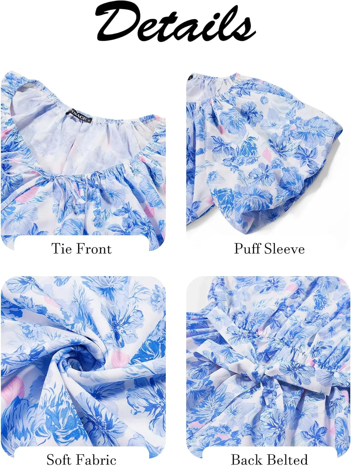 FENSACE Women's Elegant Floral Flowy Puff Sleeve Dress Summer 2025 Casual Romantic Sundress with Elastic Tie-Waist