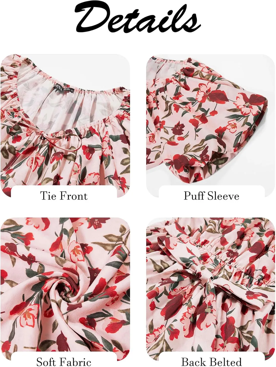 FENSACE Women's Elegant Floral Flowy Puff Sleeve Dress Summer 2025 Casual Romantic Sundress with Elastic Tie-Waist