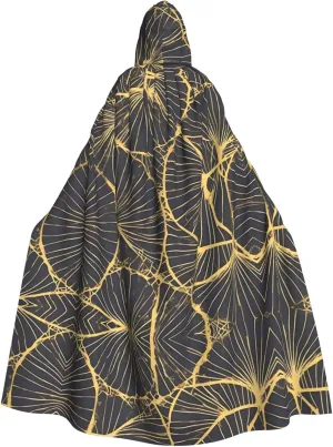 Golden Leaf Pattern Adult Hooded Cape Cloak for Halloween, Role-playing, and Costume Parties