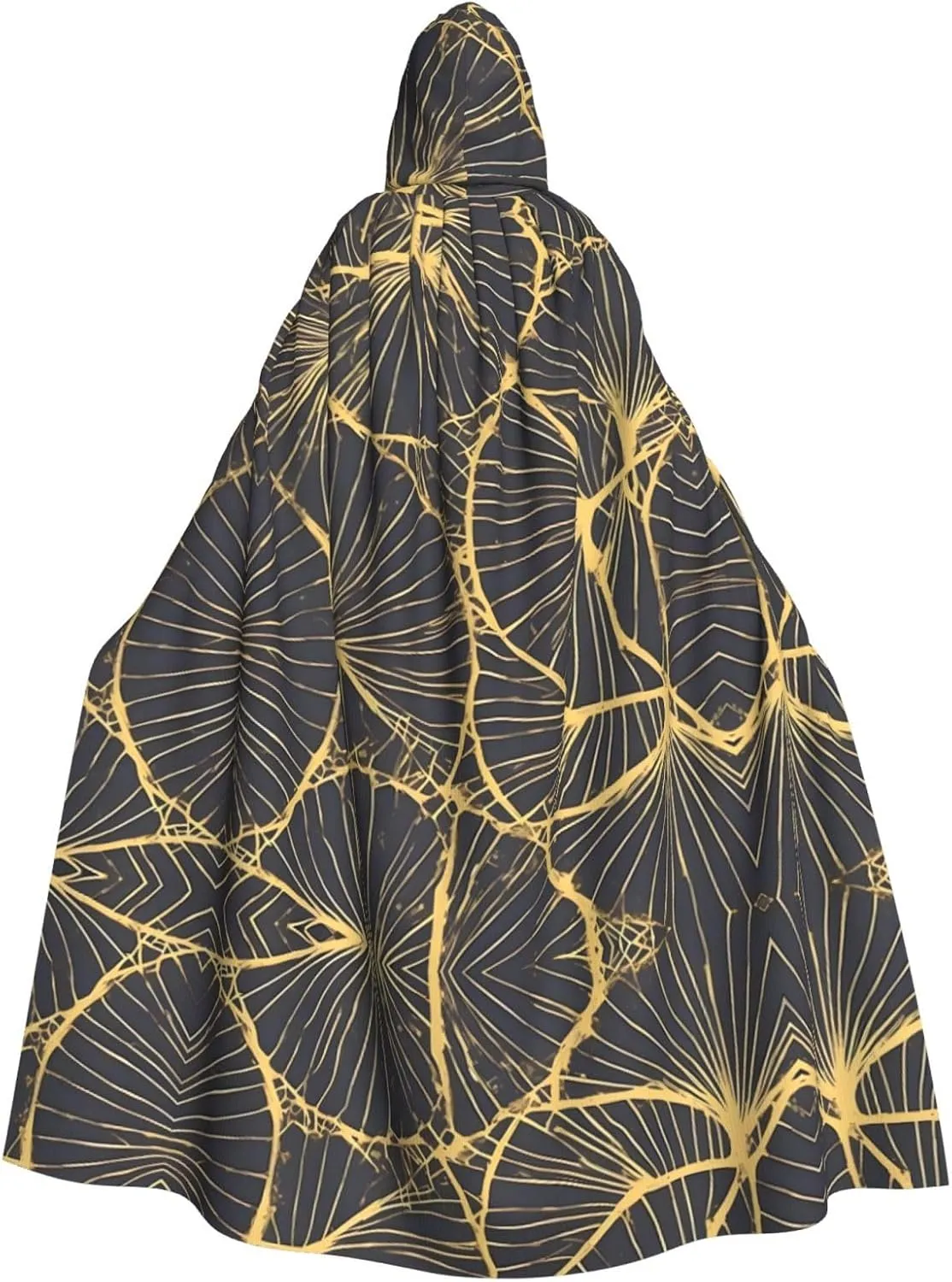 Golden Leaf Pattern Adult Hooded Cape Cloak for Halloween, Role-playing, and Costume Parties