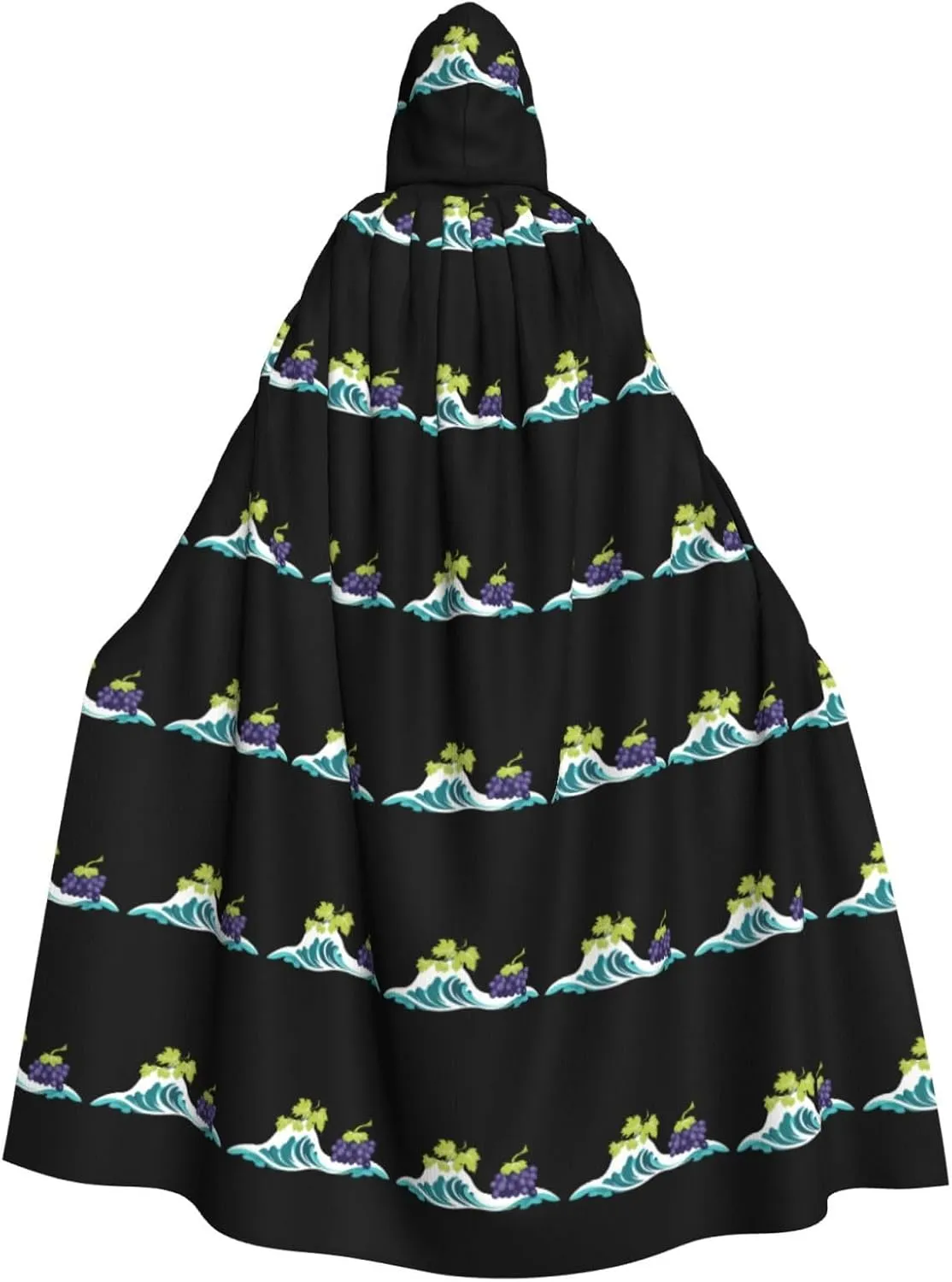 Grapes in the Waves Pattern Adult Hooded Cape Cloak for Halloween, Role-playing, and Costume Parties