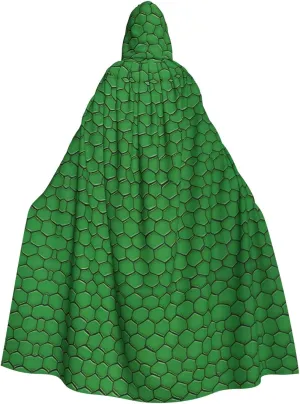 Green Snakeskin Pattern Adult Hooded Cape Cloak for Halloween, Role-playing, and Costume Parties
