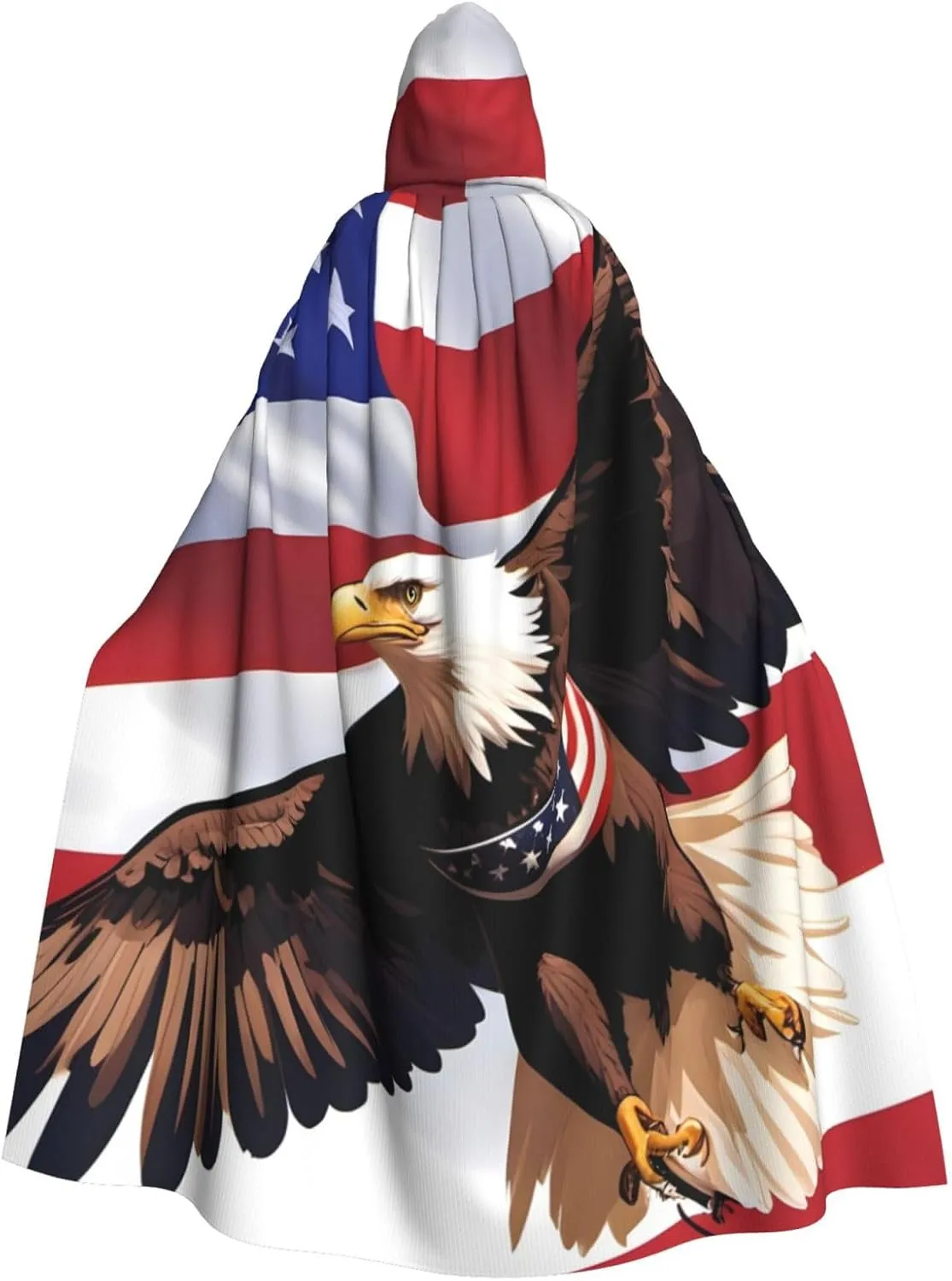 Halloween Adult Hooded Cloak for Parties and Costumes USA Patriotic Eagle with American Flag Picture