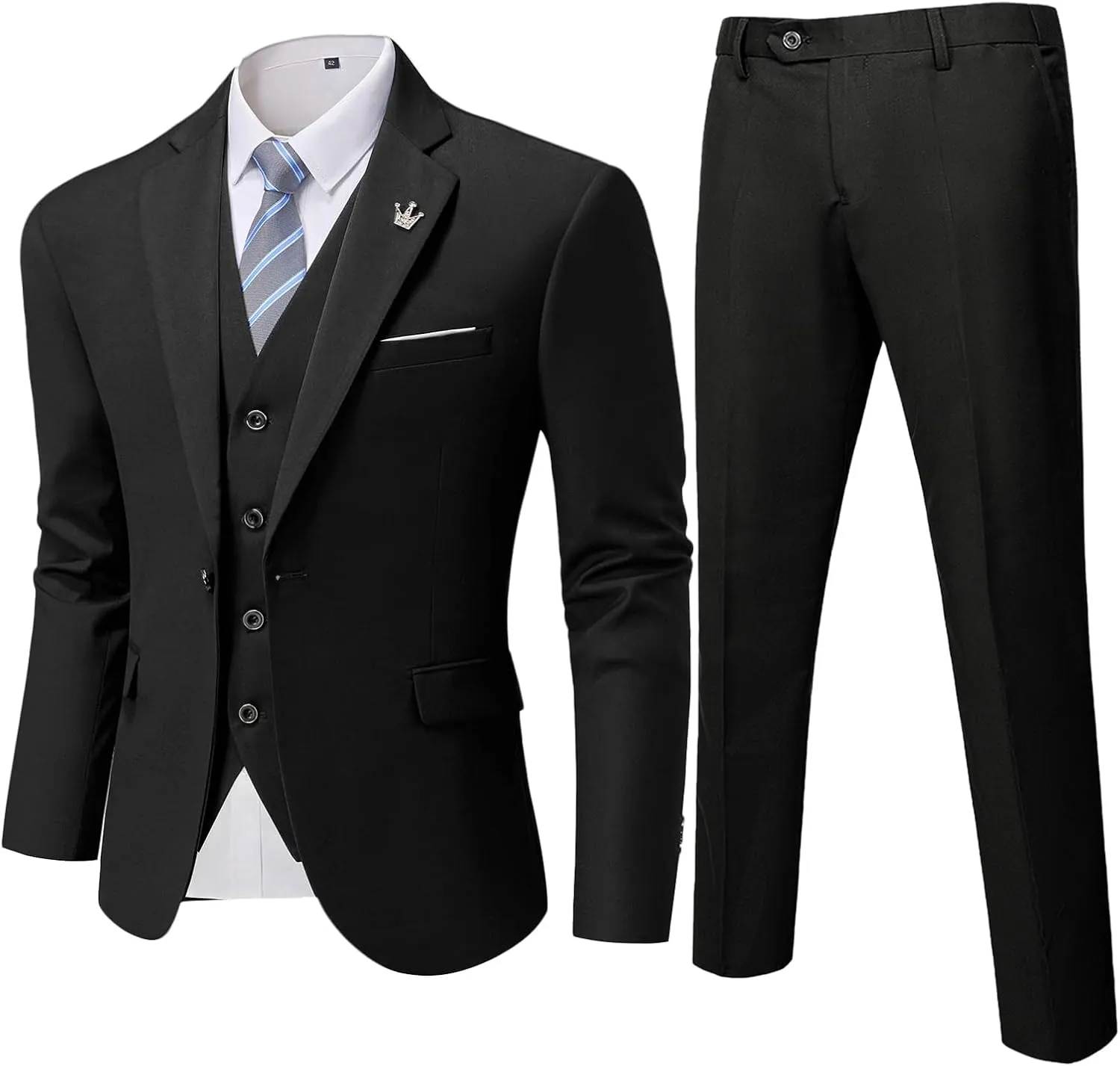 Hihawk Men's Slim Fit 3 Pieces Suit, One Button Blazer Set, Jacket Vest and Pants for Wedding Party Business Prom