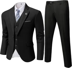 Hihawk Men's Slim Fit 3 Pieces Suit, One Button Blazer Set, Jacket Vest and Pants for Wedding Party Business Prom