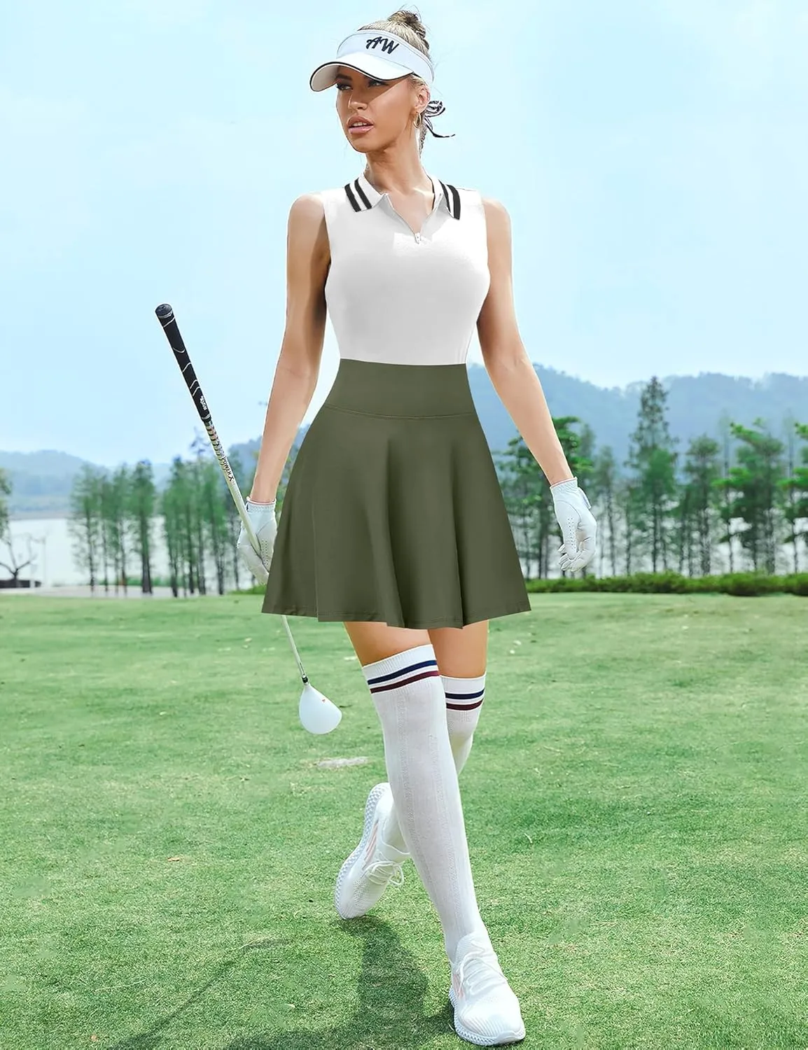 Knee Length Skorts Skirts for Women with Shorts High Waisted 20" Tennis Skirts Athletic Golf Skirt Workout Skort with Pockets
