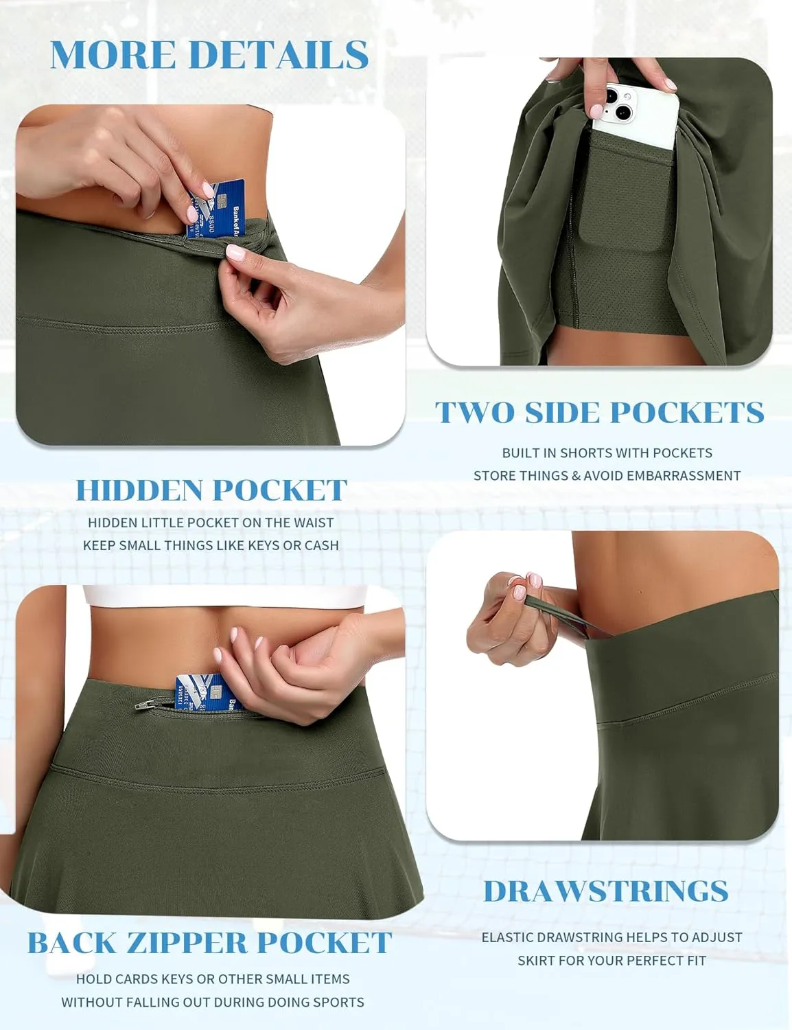 Knee Length Skorts Skirts for Women with Shorts High Waisted 20" Tennis Skirts Athletic Golf Skirt Workout Skort with Pockets