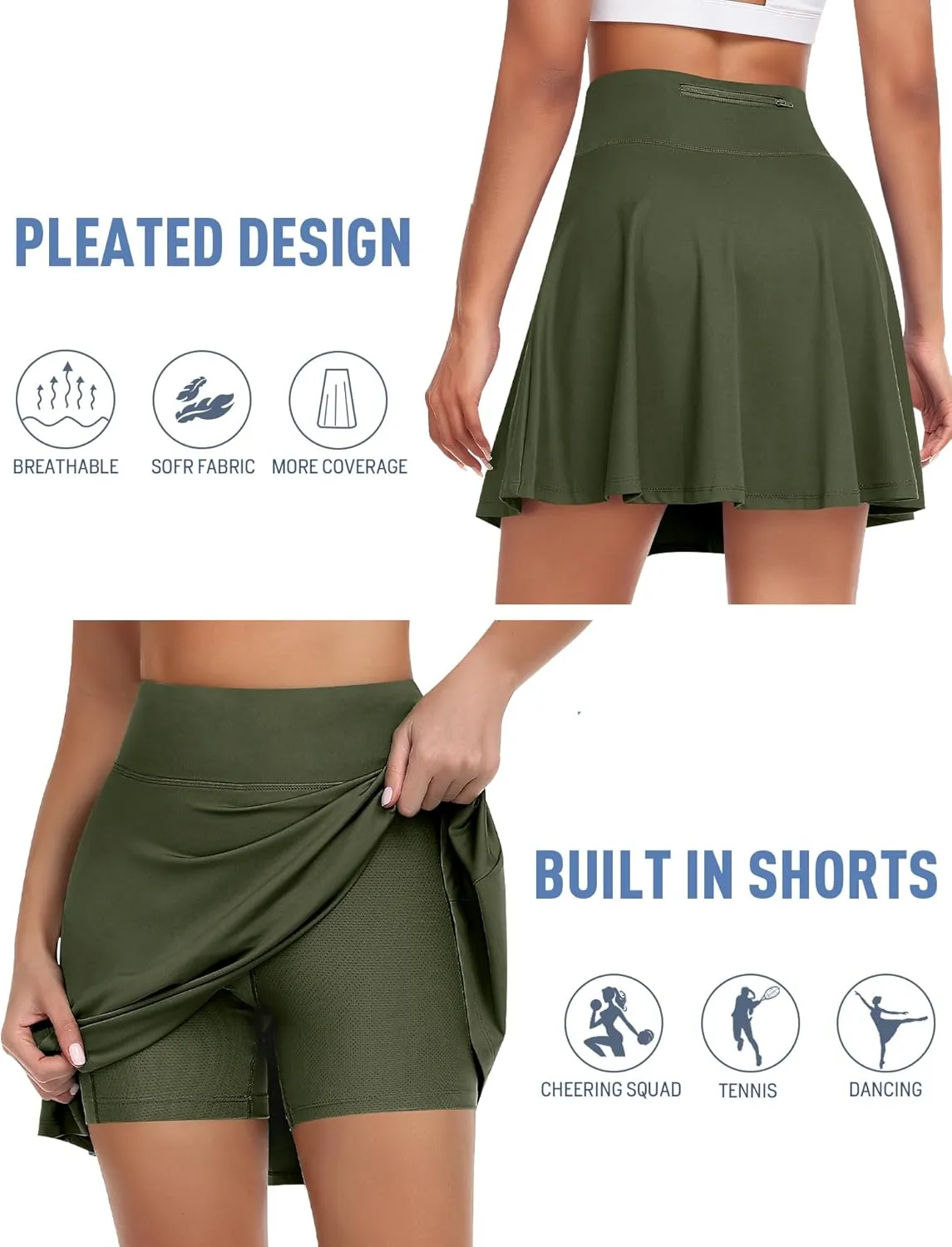 Knee Length Skorts Skirts for Women with Shorts High Waisted 20" Tennis Skirts Athletic Golf Skirt Workout Skort with Pockets