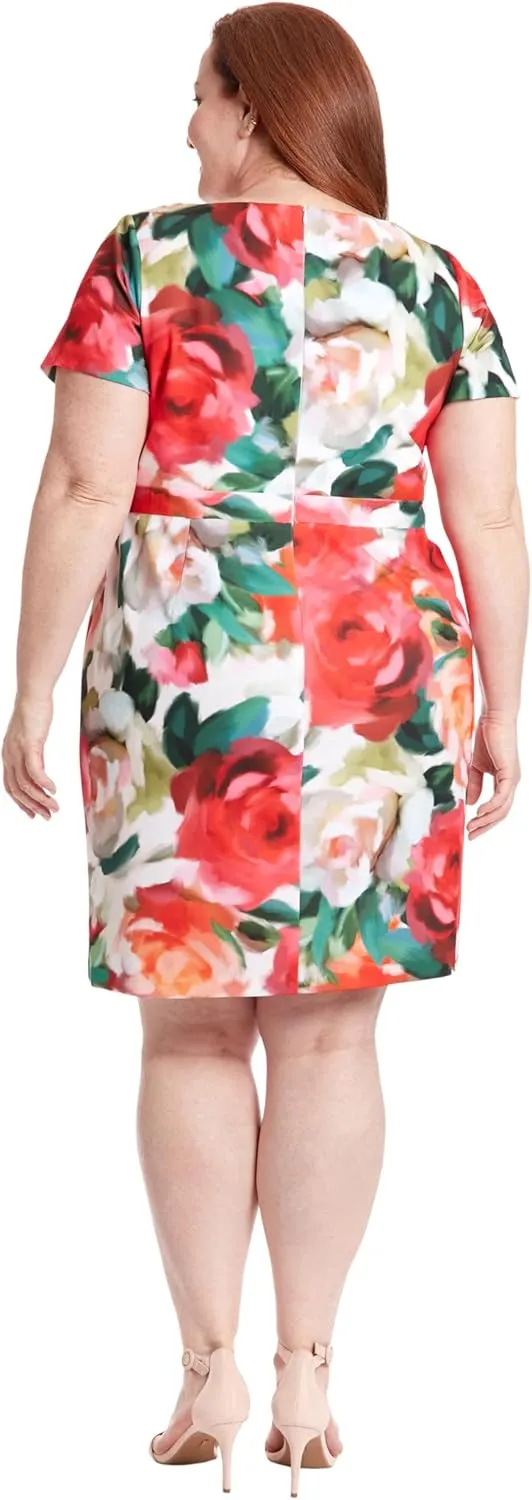 London Times Women's Boat Neck Side Tie Short Sleeve Knee Length-Cocktail Party Summer Dress with Bow Detail