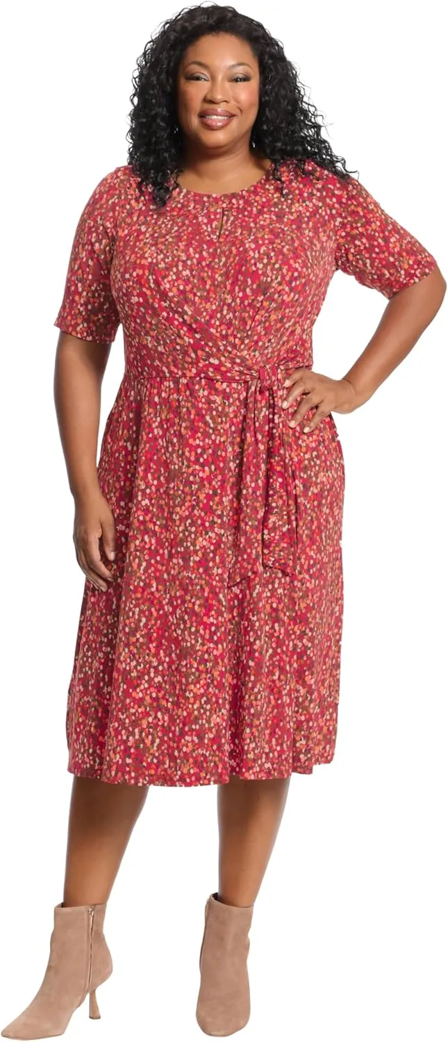 London Times Women's Side Waist Tie Fit and Flare Dress