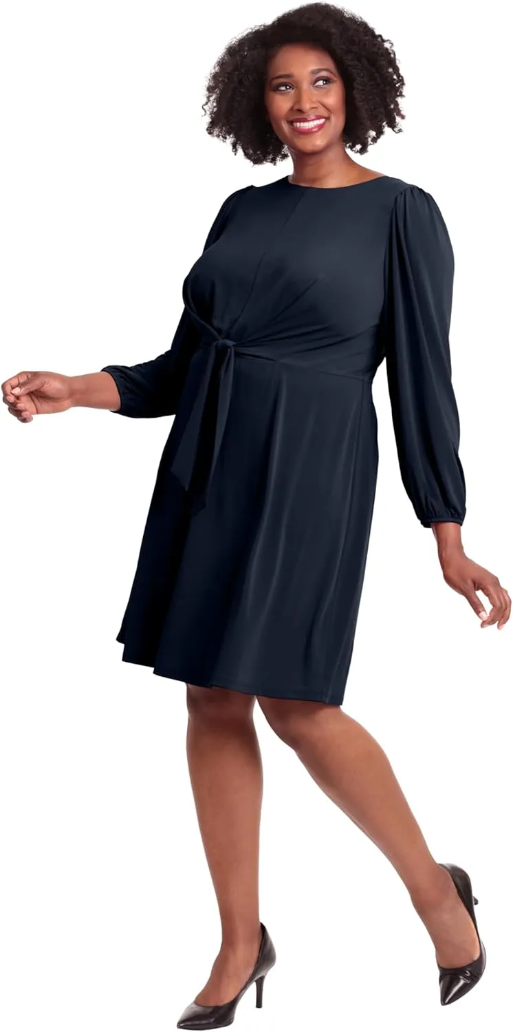 London Times Women's Side Waist Tie Fit and Flare Dress