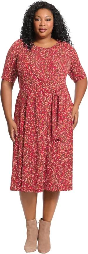 London Times Women's Side Waist Tie Fit and Flare Dress