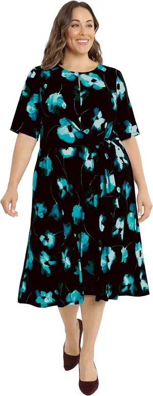 London Times Women's Side Waist Tie Fit and Flare Dress