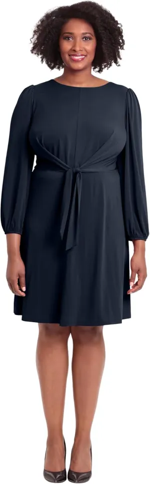 London Times Women's Side Waist Tie Fit and Flare Dress