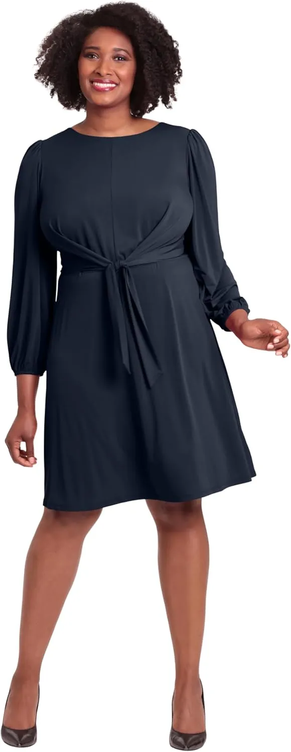 London Times Women's Side Waist Tie Fit and Flare Dress