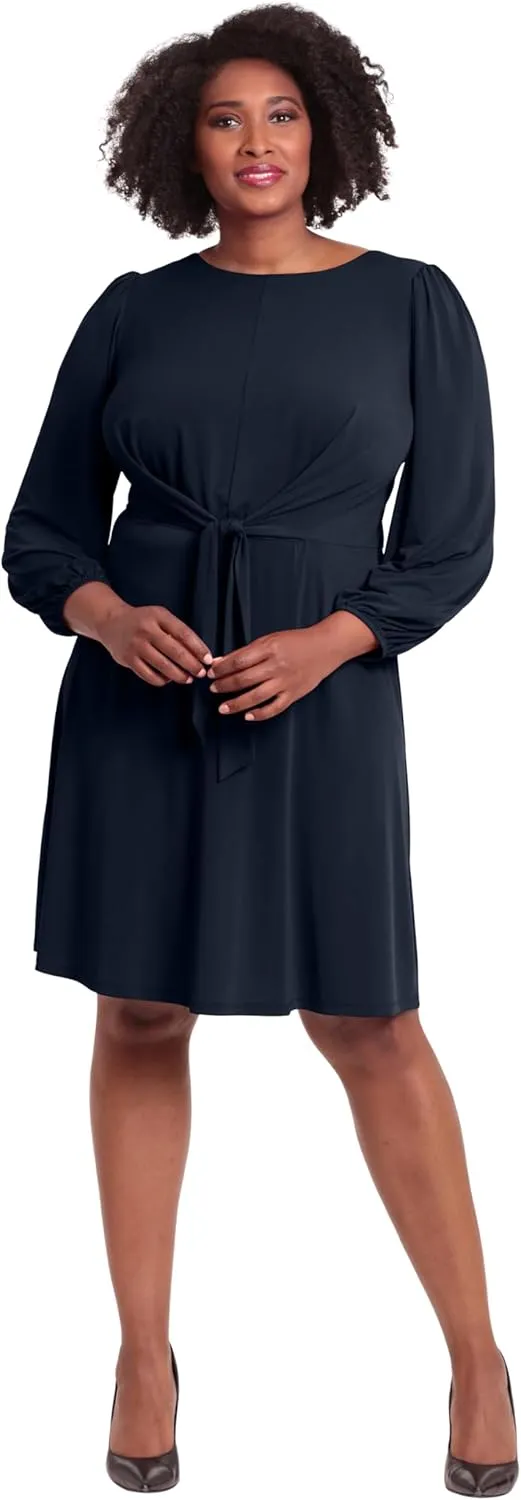 London Times Women's Side Waist Tie Fit and Flare Dress