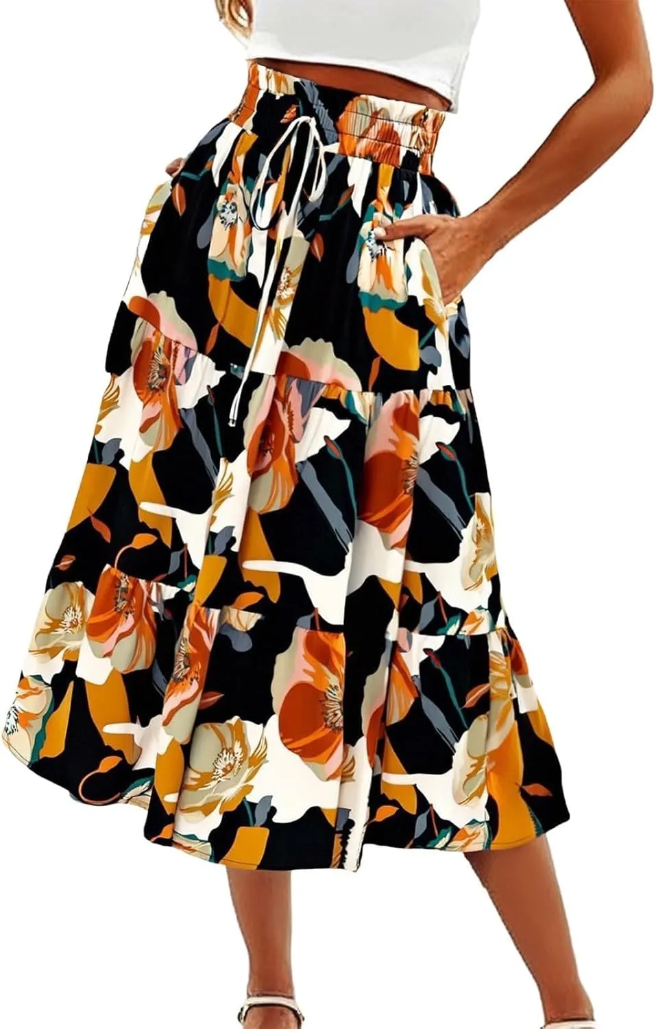 Long Summer Skirts Maxi Spring Flowy Boho Comfy Tiered Western Pleated Maxi Skirts for Women