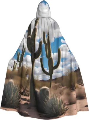lots of cactus Prints Halloween Adult Hooded Cloak for Costume Parties and Theme Events
