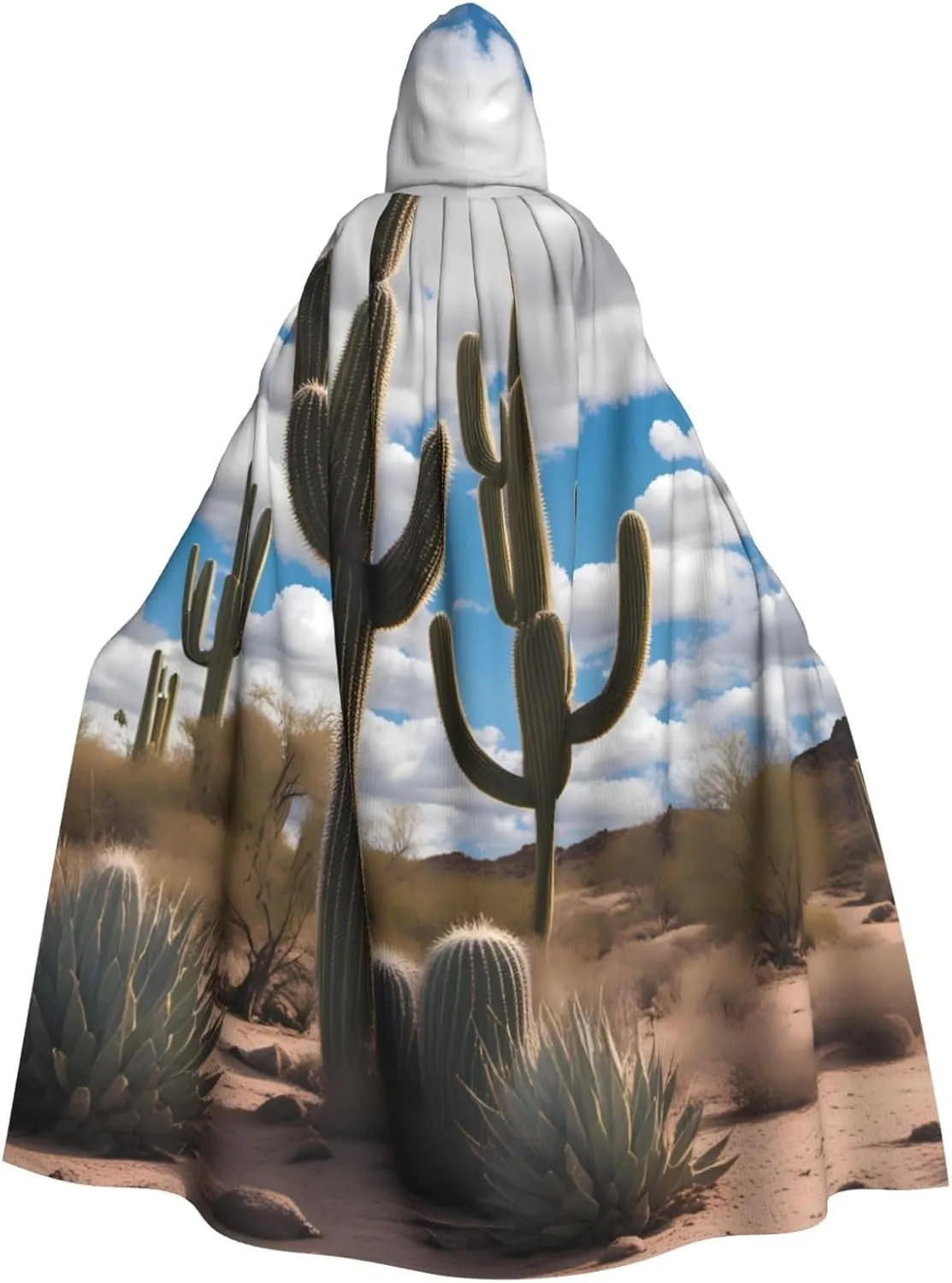 lots of cactus Prints Halloween Adult Hooded Cloak for Costume Parties and Theme Events