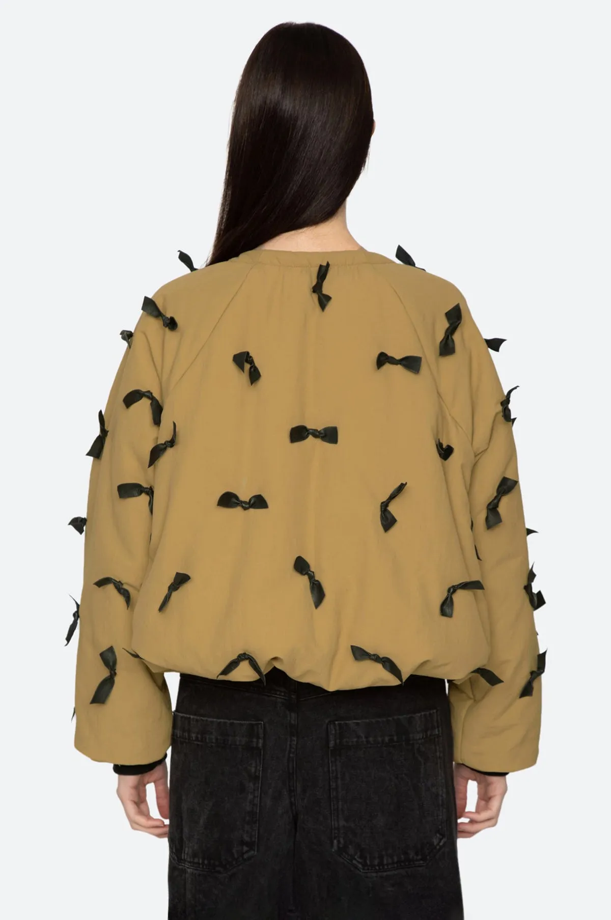 Lucienne Leather Bow Tie L/Slv Jacket Khaki