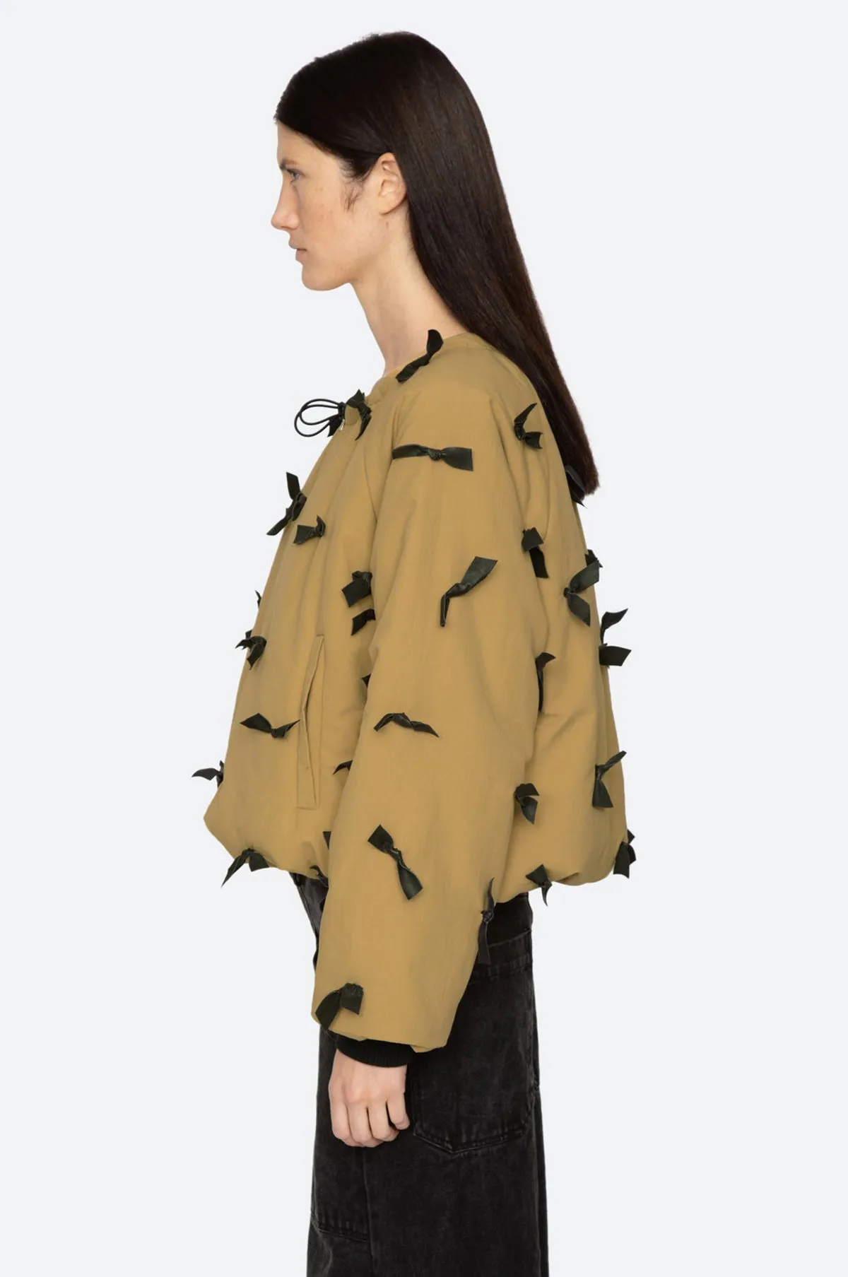 Lucienne Leather Bow Tie L/Slv Jacket Khaki