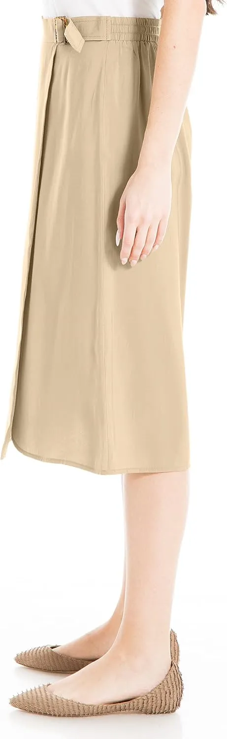 Max Studio Women's Faux Wrap Knee Length Skirt with Waist Tie