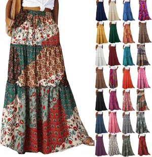 Maxi Skirts for Women 2025 Summer Beach Boho Casual High Waist Tie Paisley Print Tiered Long Skirt with Pockets