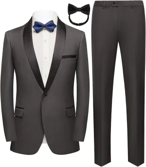 Men Suit for Wedding Party 2 Piece Slim Fit Shawl Lapel 1 Button Tuxedo Winter Fabric Dinner Suit Sets with Tie