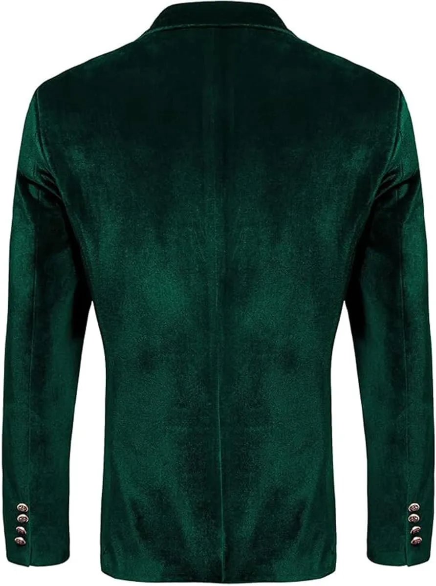 Mens Velvet Blazer Slim Fit Suit Velour Jacket One Button Blazer Solid Color Tuxedo Blazer Wedding Prom Dinner