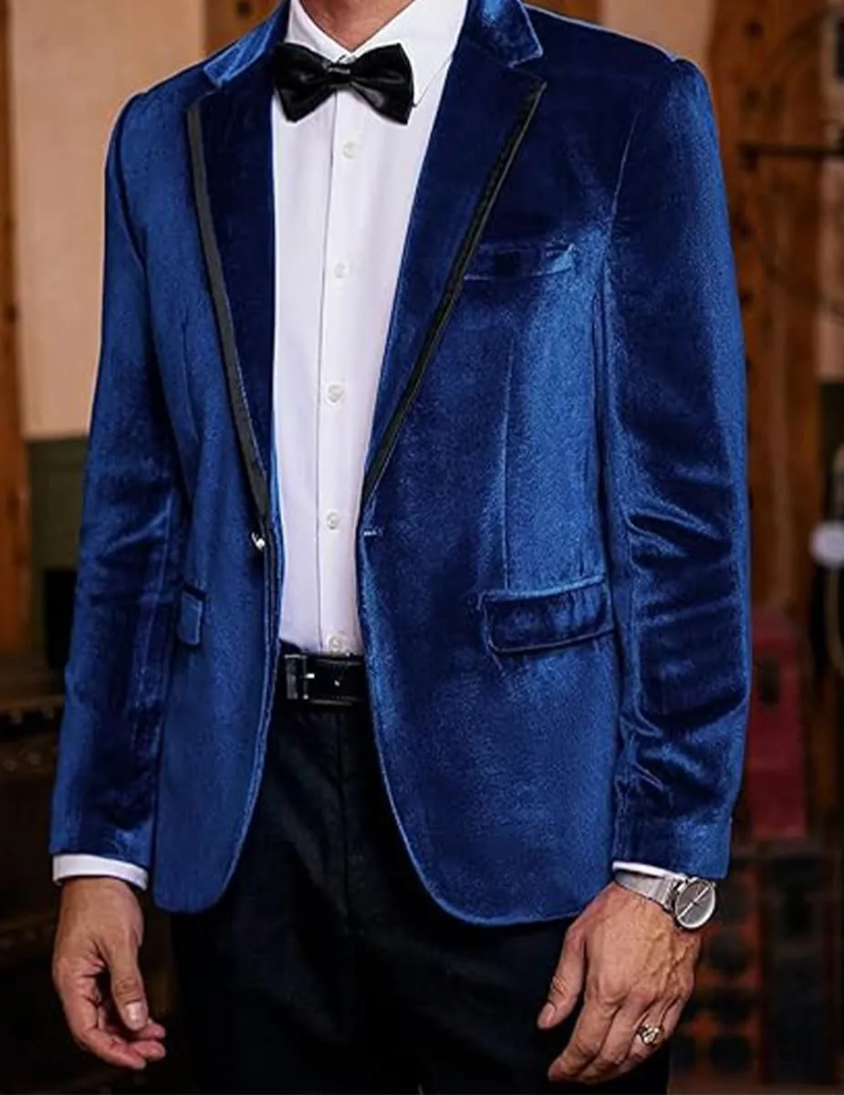 Mens Velvet Blazer Slim Fit Suit Velour Jacket One Button Blazer Solid Color Tuxedo Blazer Wedding Prom Dinner