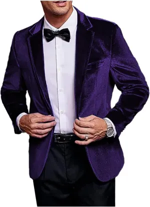 Mens Velvet Blazer Slim Fit Suit Velour Jacket One Button Blazer Solid Color Tuxedo Blazer Wedding Prom Dinner