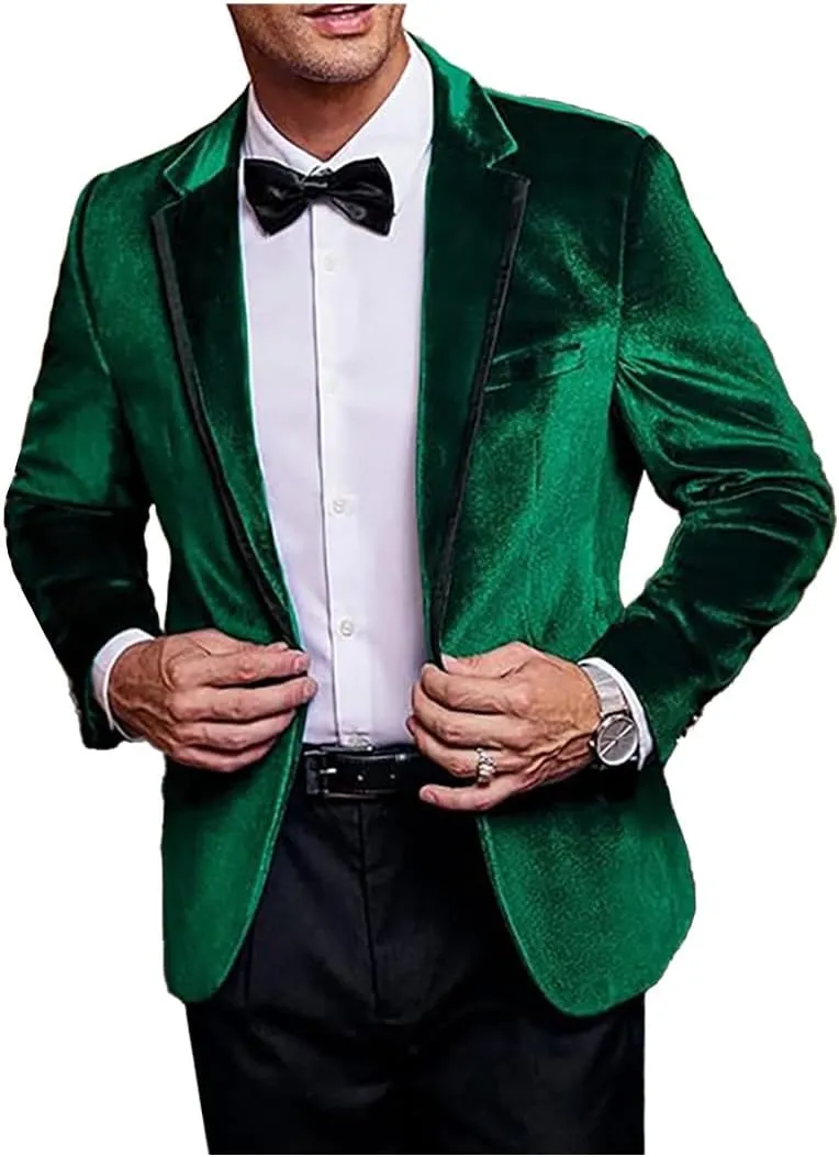 Mens Velvet Blazer Slim Fit Suit Velour Jacket One Button Blazer Solid Color Tuxedo Blazer Wedding Prom Dinner