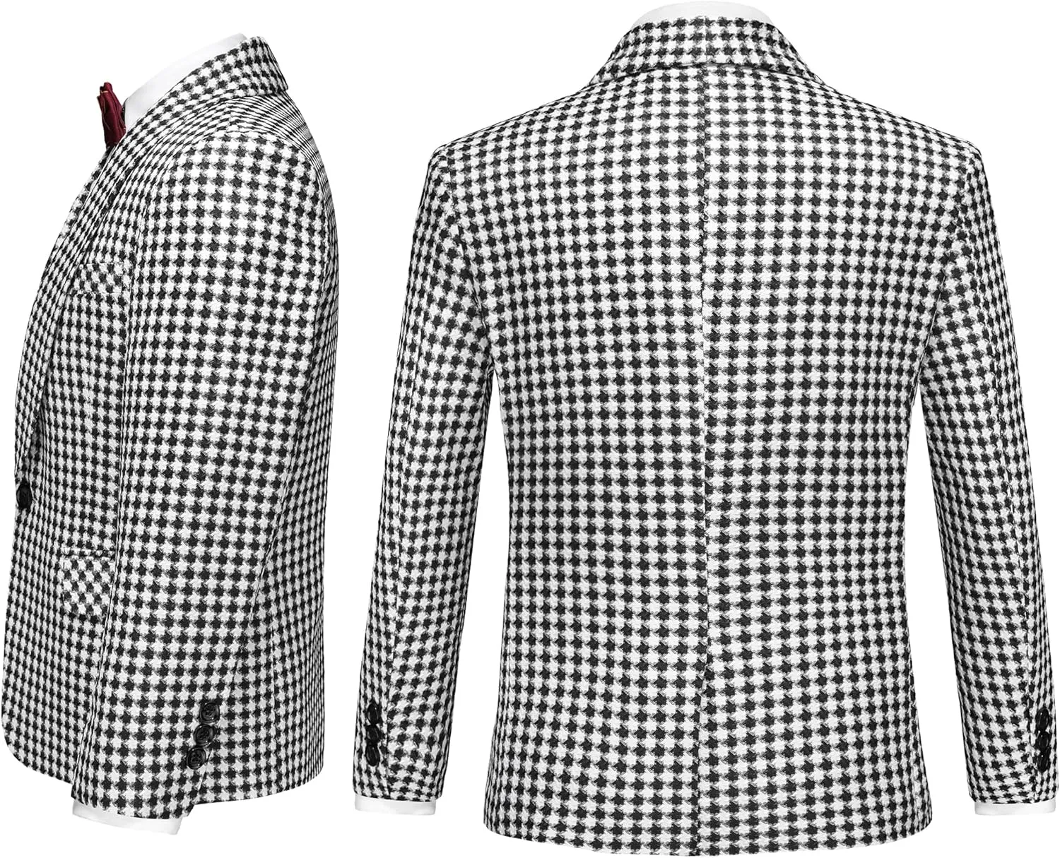 MOGU Boys 3-Piece Houndstooth Tuxedo Suit Set - Slim Fit Shawl Lapel Outfit Blazer Vest Pants Kids' Weddings Ring Bearer