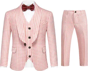 MOGU Boys 3-Piece Houndstooth Tuxedo Suit Set - Slim Fit Shawl Lapel Outfit Blazer Vest Pants Kids' Weddings Ring Bearer