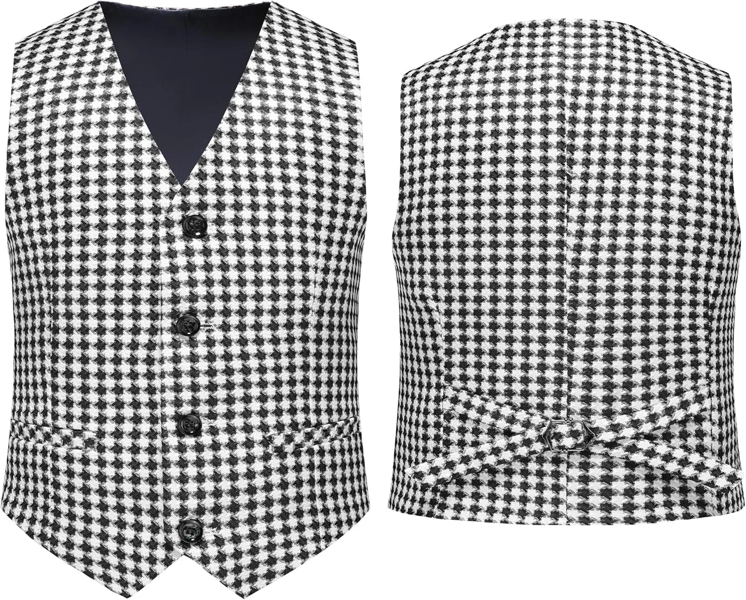 MOGU Boys 3-Piece Houndstooth Tuxedo Suit Set - Slim Fit Shawl Lapel Outfit Blazer Vest Pants Kids' Weddings Ring Bearer