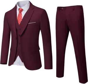 MrSure Mens 3 Piece Suit Blazer, Slim Fit Tux with One Button, Jacket Vest Pants & Tie Set for Party, Wedding and Business