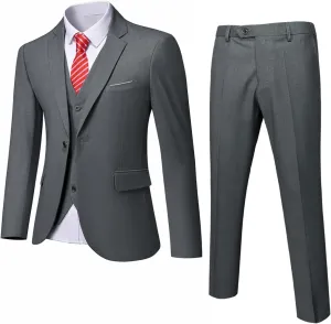 MrSure Mens 3 Piece Suit Blazer, Slim Fit Tux with One Button, Jacket Vest Pants & Tie Set for Party, Wedding and Business
