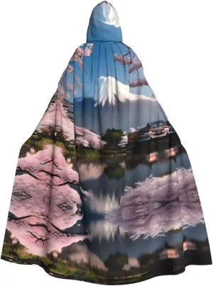 Mt. Fuji in early spring Prints Halloween Adult Hooded Cloak for Costume Parties and Theme Events
