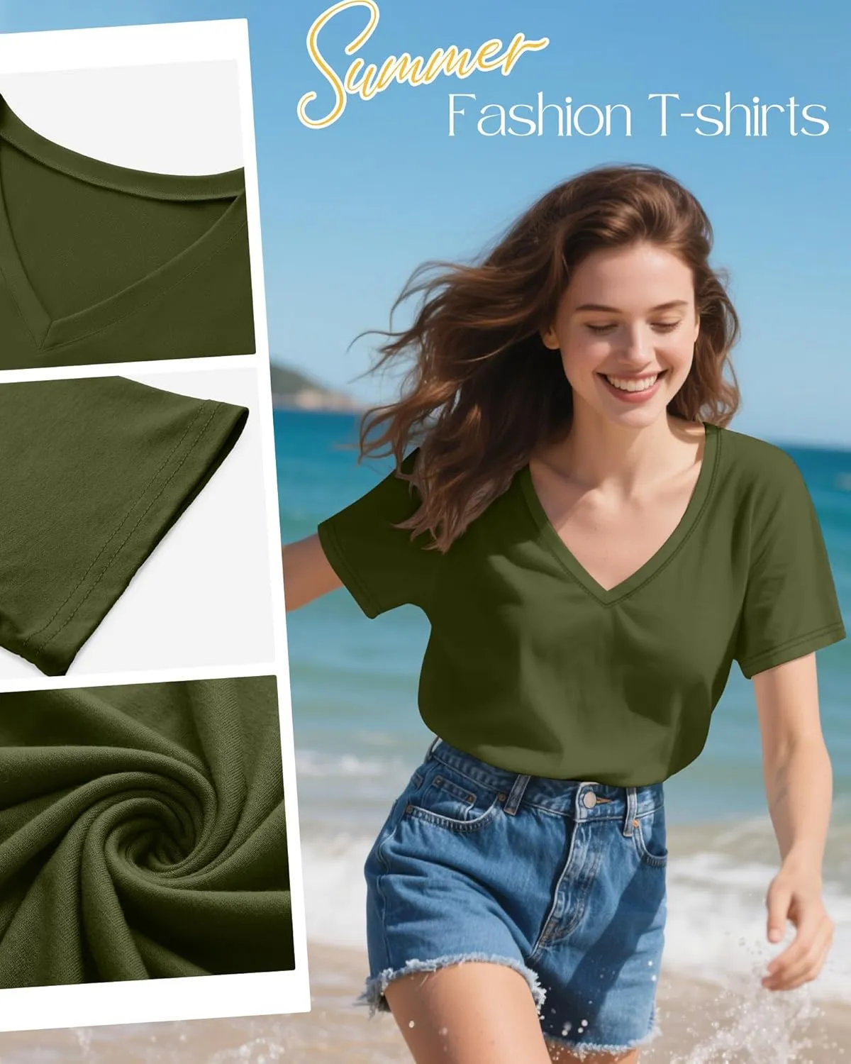 Neer 4 Pack Women's V Neck T-Shirts Summer Short Sleeve Casual Tops Loose Fit Flat Hem Basic Tees