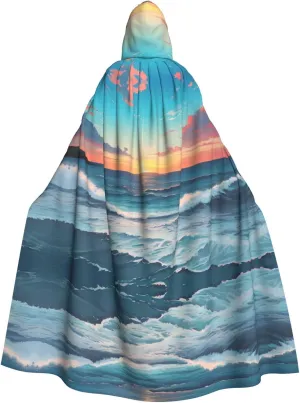 Ocean Pictures Prints Halloween Adult Hooded Cloak for Costume Parties and Theme Events