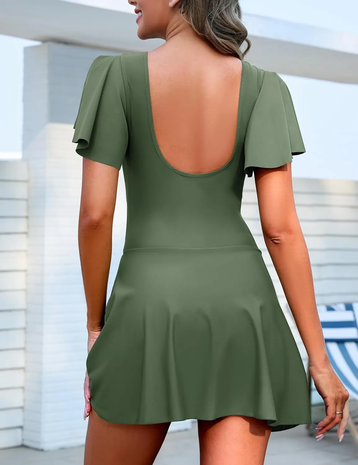 One Piece Swimdress for Women Tummy Control Swimsuits Swim Dress Skirt Ruffle Bathing Suits