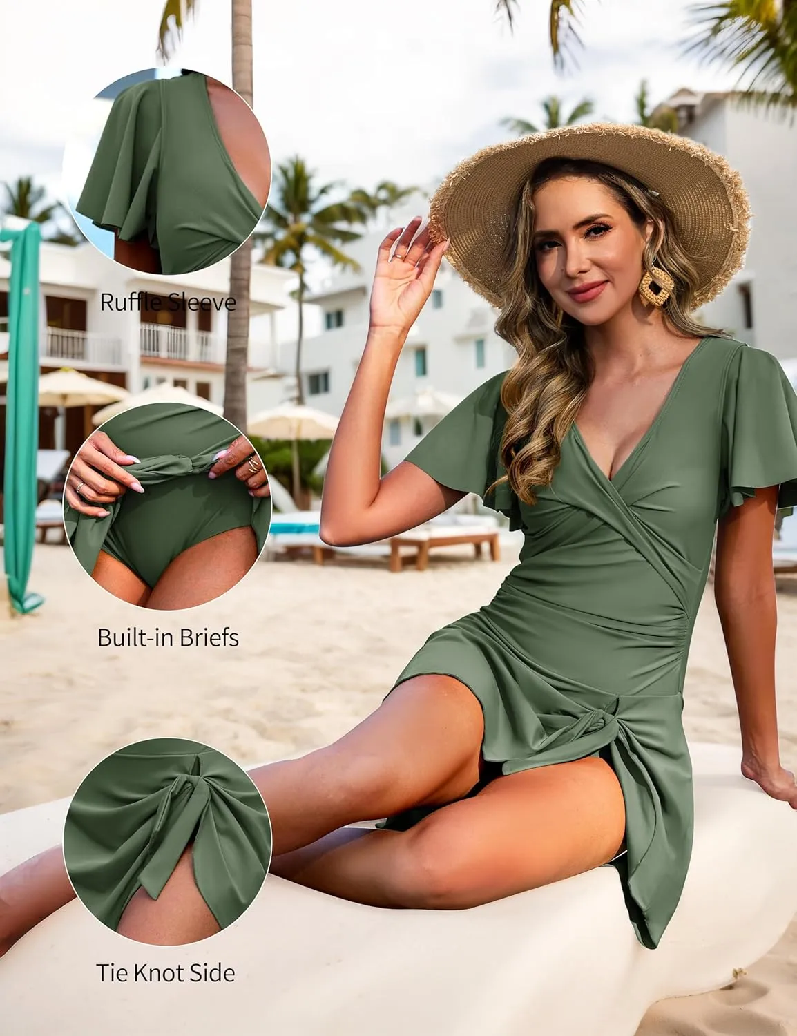 One Piece Swimdress for Women Tummy Control Swimsuits Swim Dress Skirt Ruffle Bathing Suits
