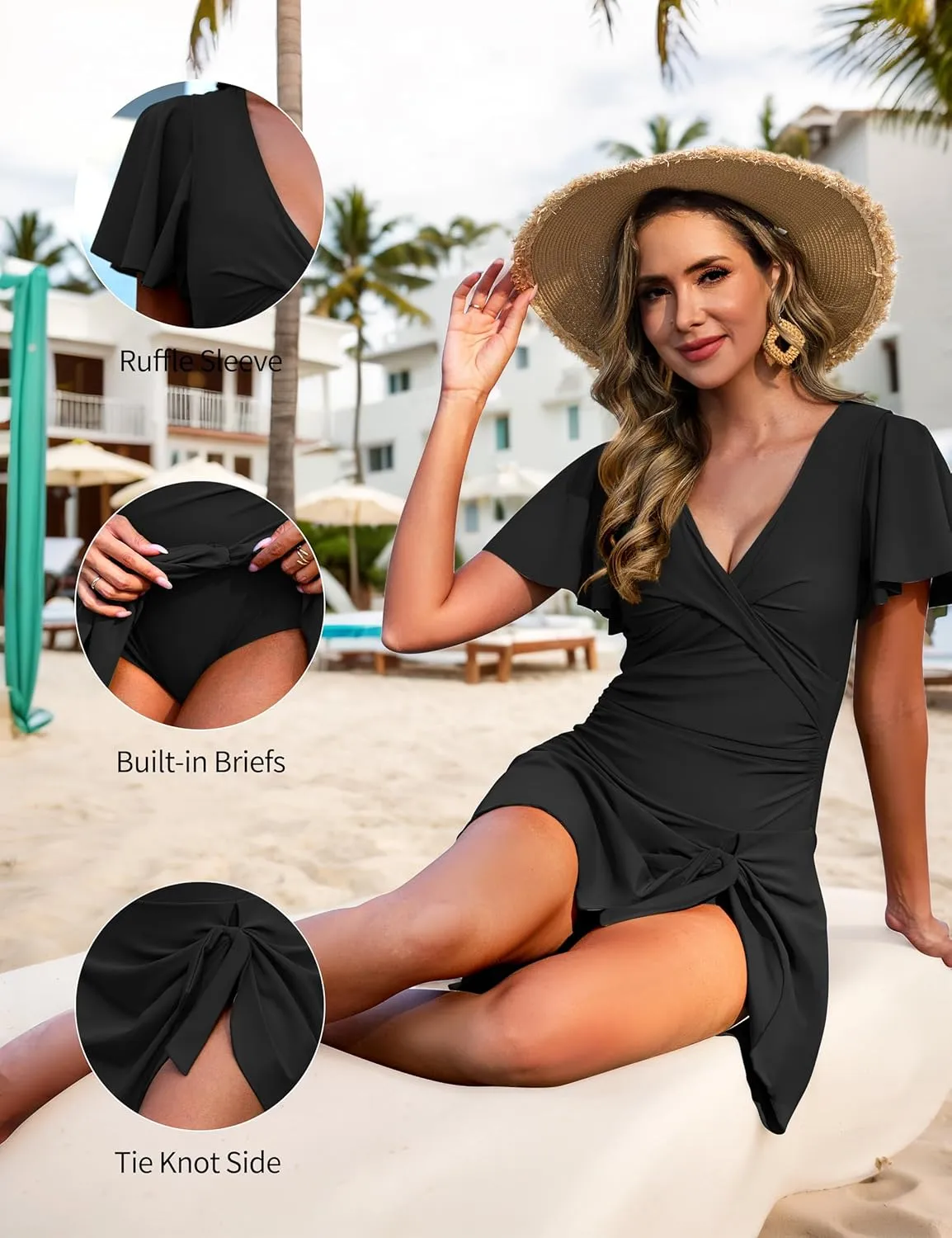 One Piece Swimdress for Women Tummy Control Swimsuits Swim Dress Skirt Ruffle Bathing Suits