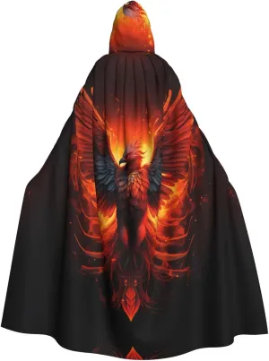 Orange Red Phoenix Printing Halloween Adult Hooded Cloak for Party Decoration and Costumes