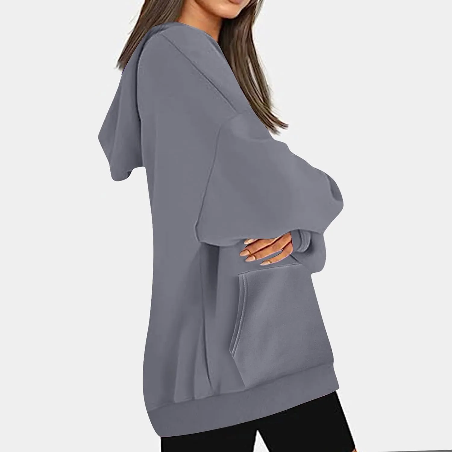 Oversized Drop Shoulder Hooded Sweatshirt for Women Long Sleeve Solid Drawstring Sweatshirt Streetwear Pullover Top
