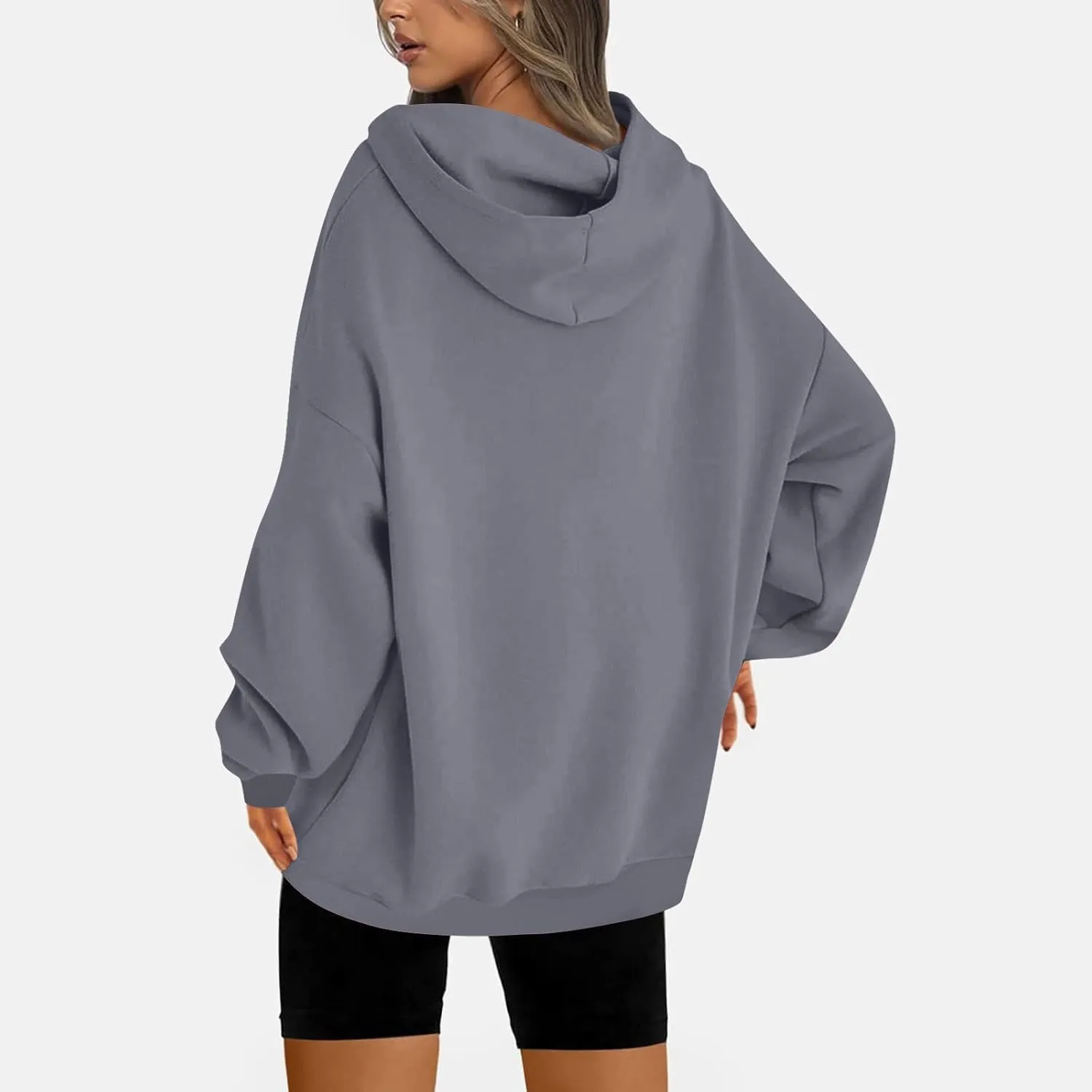Oversized Drop Shoulder Hooded Sweatshirt for Women Long Sleeve Solid Drawstring Sweatshirt Streetwear Pullover Top