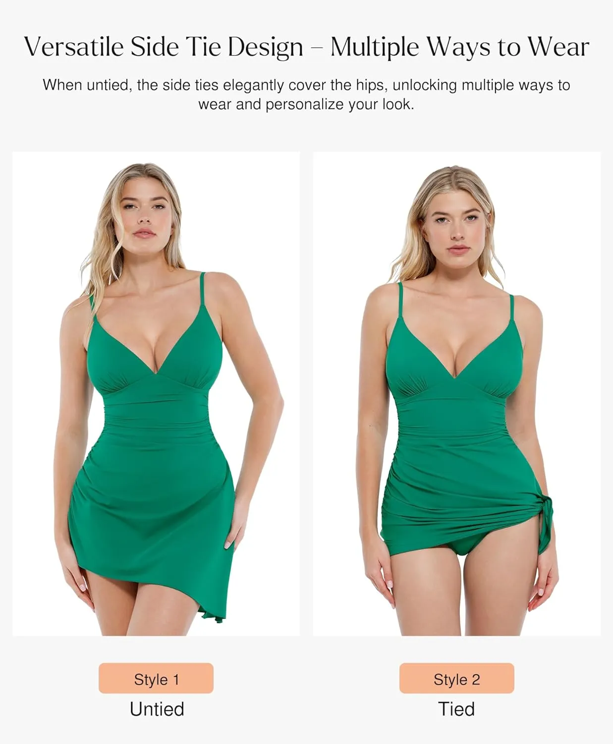 Popilush Tummy Control Swimsuits for Women One Piece Ruched Shapewear Swim Dress Split Bathing Suit