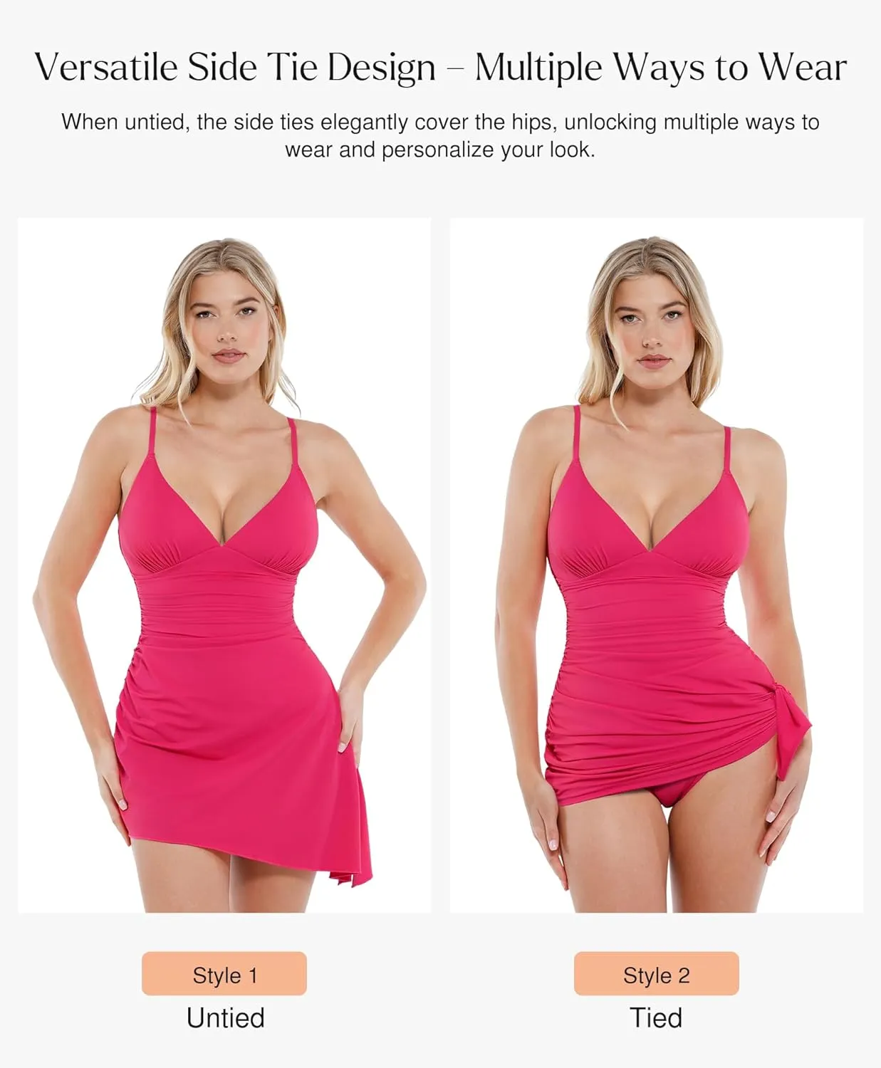 Popilush Tummy Control Swimsuits for Women One Piece Ruched Shapewear Swim Dress Split Bathing Suit