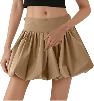 Puffy Mini Skirt for Women Solid Color High Waist Tiered Layer Ruffle Hem A Line Skirts Casual Fashion Flowy Skirt